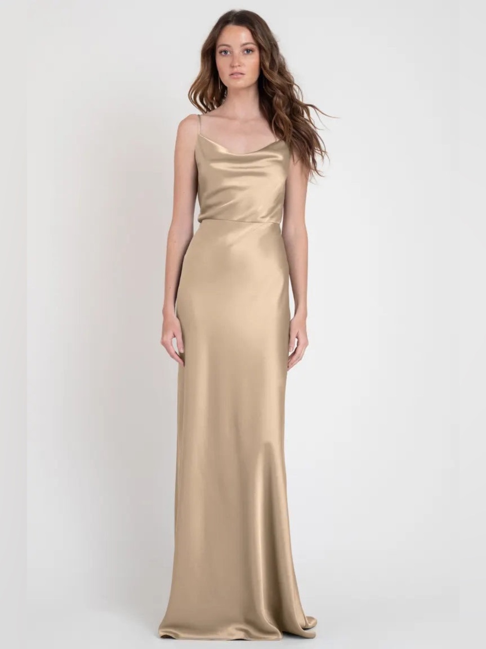 Jenny Yoo Sylvie Dress Pale Gold Satin Cowl Neck Sz 10 NWT